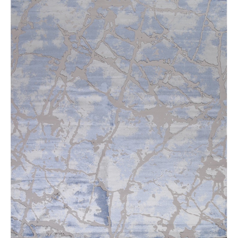 Tapis oriental turc abstrait bleu 2X3, Carré 9 pi 10 po