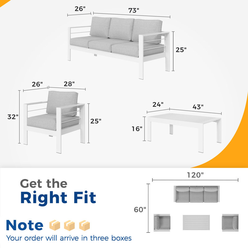 Brandtley 5-Person Metal Outdoor Seating Group With Cushions, White/Light Gray
