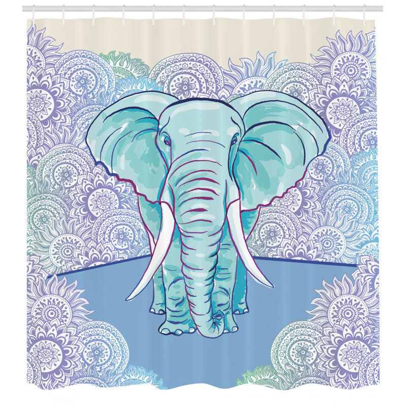 Ensemble de rideau de douche éléphant + crochets, H 75 po x l 69 po