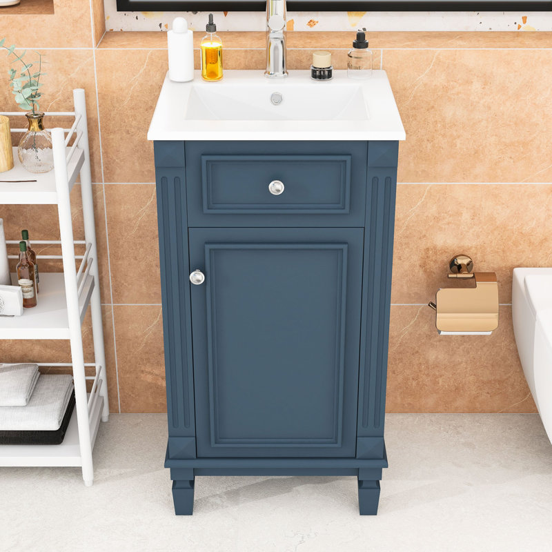 Meuble-lavabo moderne à faible encombrement avec lavabo intégré, tablette réglable et porte à fermeture en douceur, Bleu