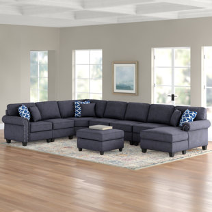 Mackennah 110.02 in. W Rolled Arms 4-Seat L Shaped Soft Corduroy Fabric  Modern Sectional Sofa with Reversible Ottoman