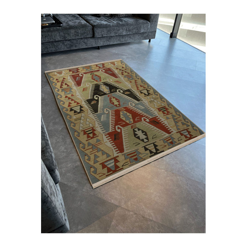 Tapis décoratif multicolore et traditionnel à motif lavable à la machine, Rectangle 3 pi 3 po x 4 pi 11 po