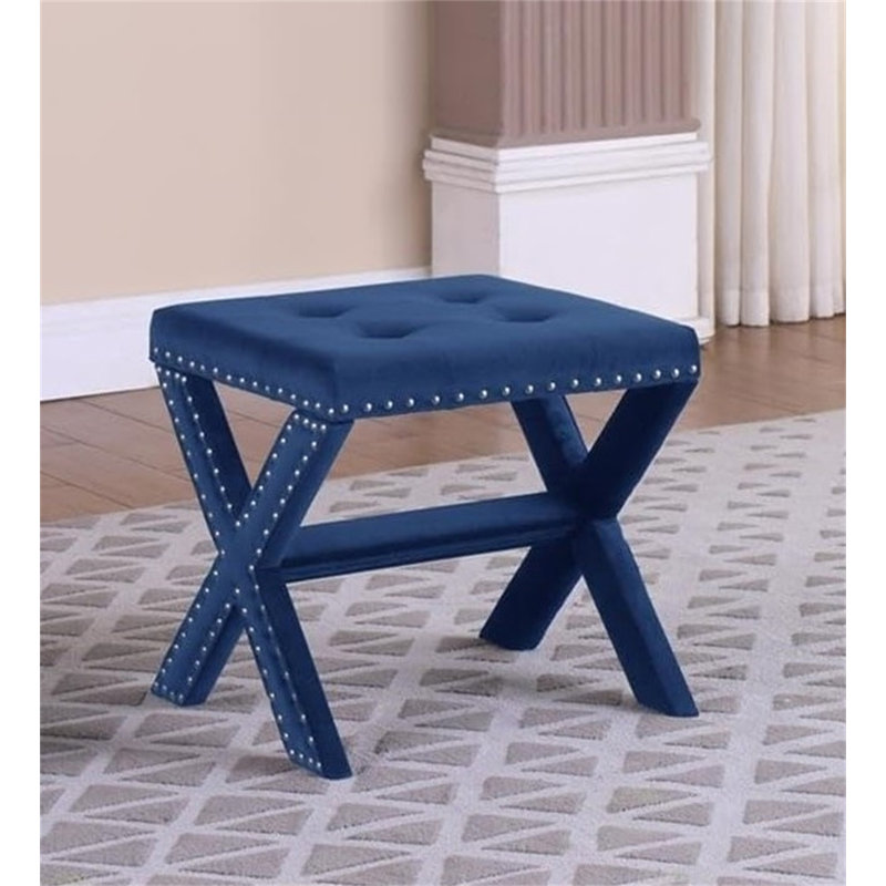 Banc d'appoint rembourré en velours avec garniture cloutée, Bleu