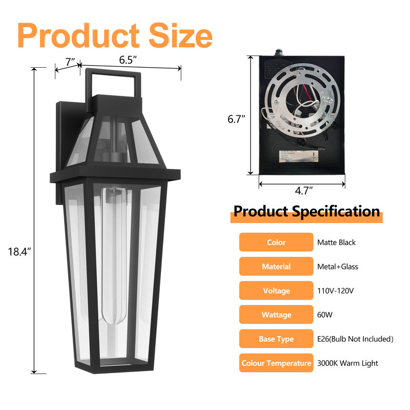 Joud 1 - Light 18.4"H Tempered Glass Outdoor Wall Light with Dusk to Dawn