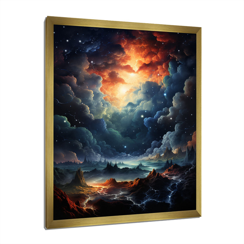 «Galaxy Celestial Fireworks V», reproduction d'art sur toile, Encadrement doré, H 40 po x l 30 po x P 1,5 po