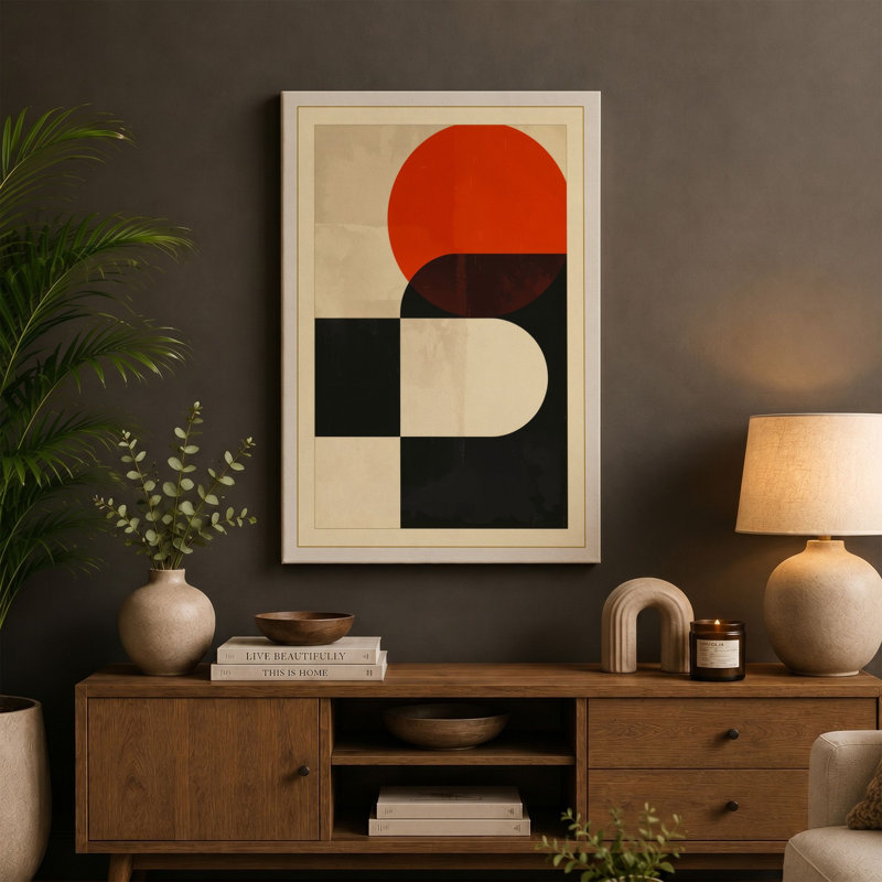 Modernist Geometry Geometric - Wrapped Canvas, 36x24 - 91.4 x 61.0 cm, Cream Border