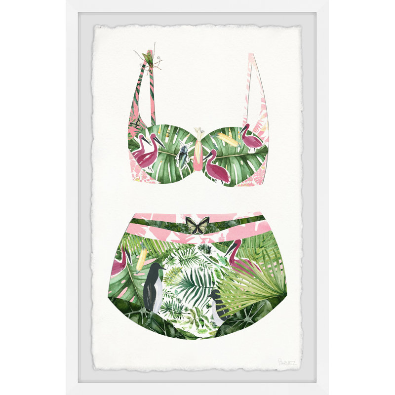 Flamingos And Palms Swimsuit by Parvez Taj - Single Picture Frame Painting, 91cm H x 61cm W