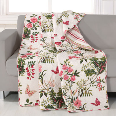 Greenland Home Fashions Butterflies Quilted Throw Blanket – Multi Colour Floral Design, 50” x 60”