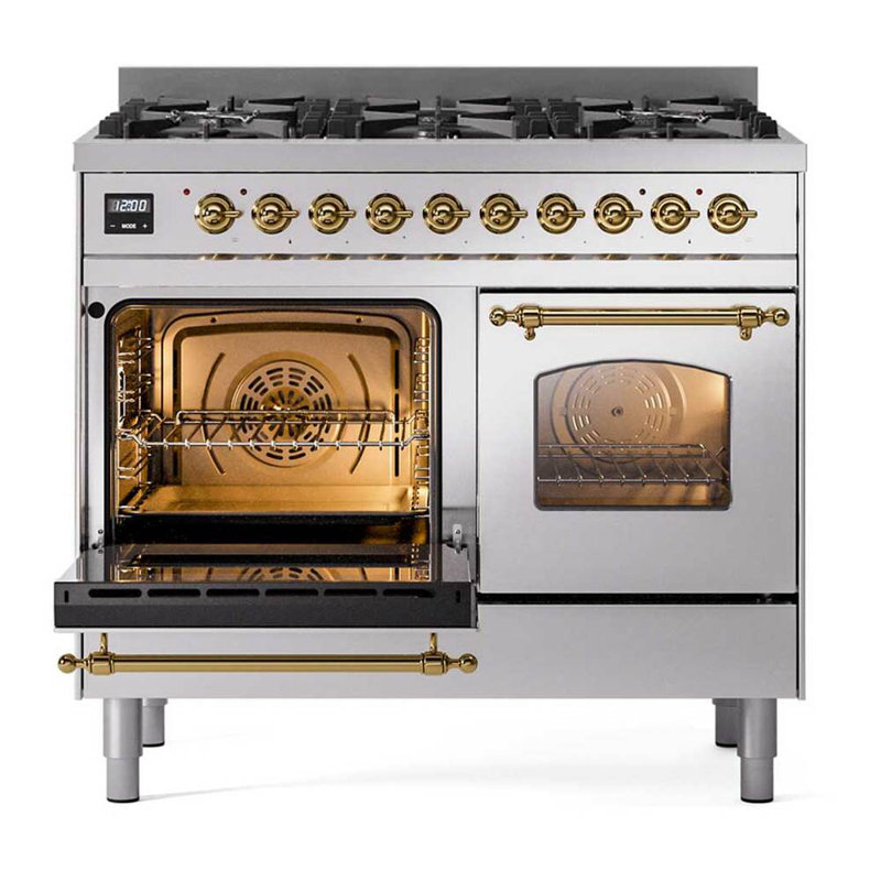 ILVE UPD406NMP Nostalgie II 40 inch Dual Fuel Range with 6 Total Black Brass Burners (Limited Edition), Liquid Propane
