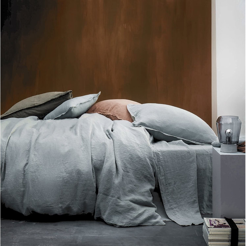 Stonewashed Cotton Solid Color Duvet Cover Set, Cloudy Sky, California King Duvet Cover + 2 King Shams
