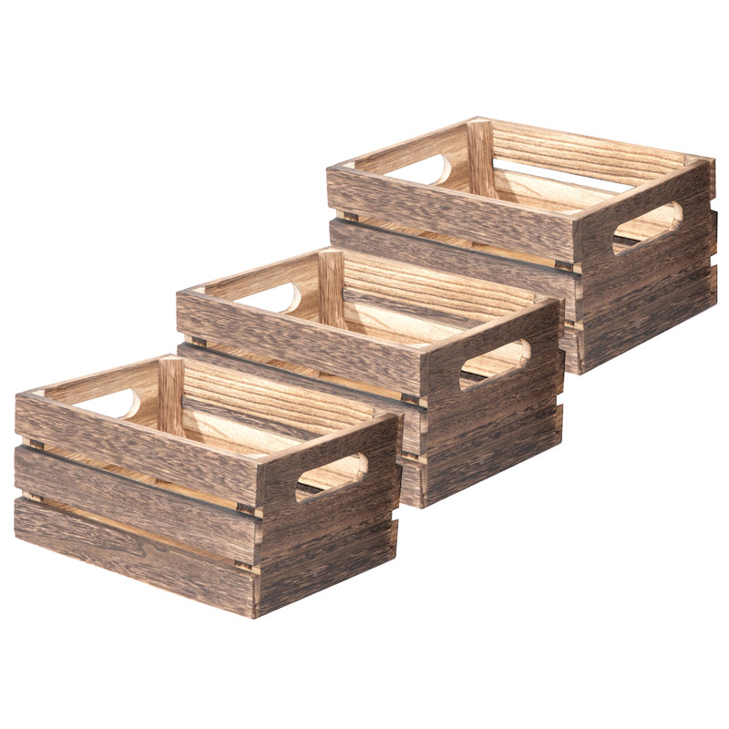 Ensemble de caisses en bois massif, Brun rustique, H 4,75 po x l 9,50 po x P 7 po