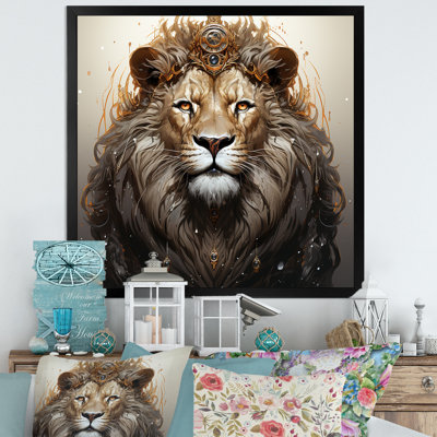Crowned Lion In Majesty Portrait II - Lion Animal Wall Decor