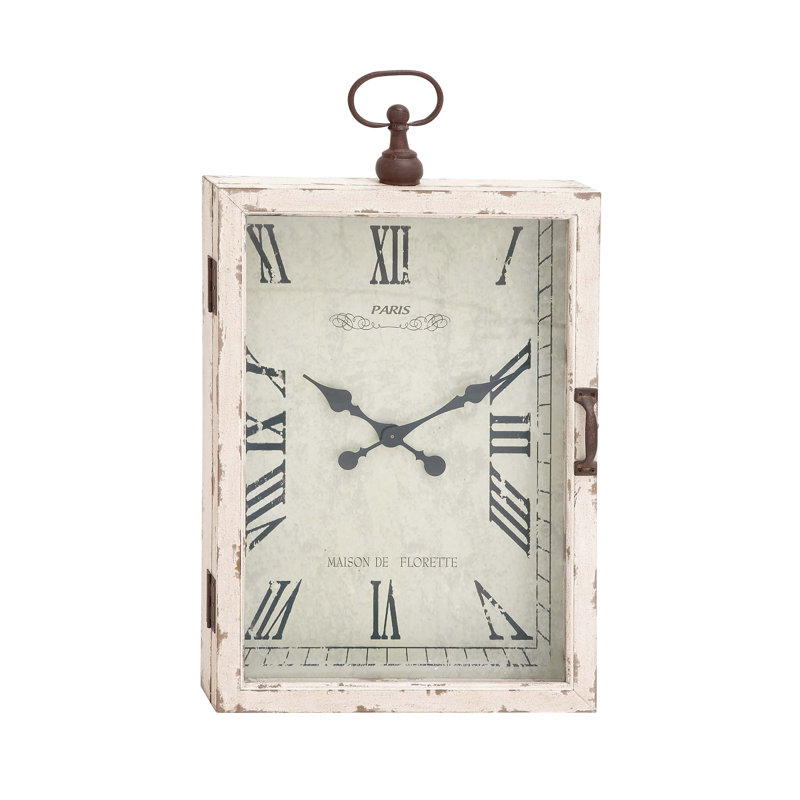 34" White Distressed Wood Pocket Watch Style Wall Clock