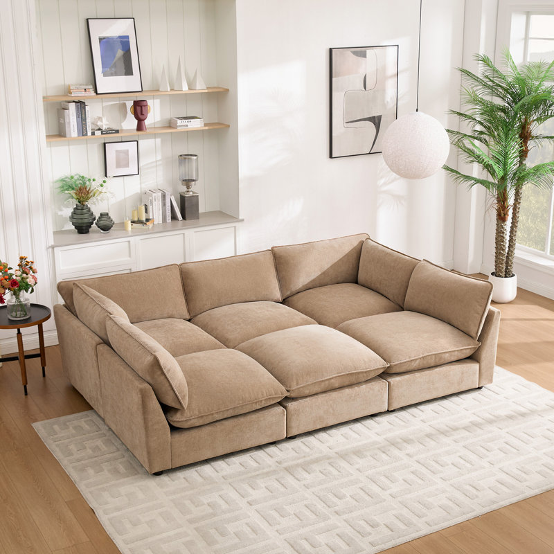 Heffernan 106.77” W Oversized 6-Seater Modular Sofa, Khaki Chenille