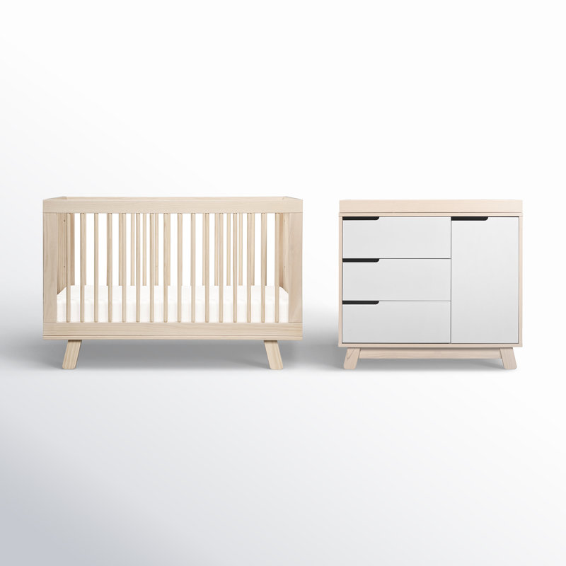 Hudson 3-in-1 Convertible Nursery Furniture Set, Washed Natural - White/Washed Natural