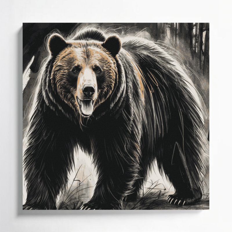 Faune, ours gris, art mural sur toile, H 32 po x l 32 po