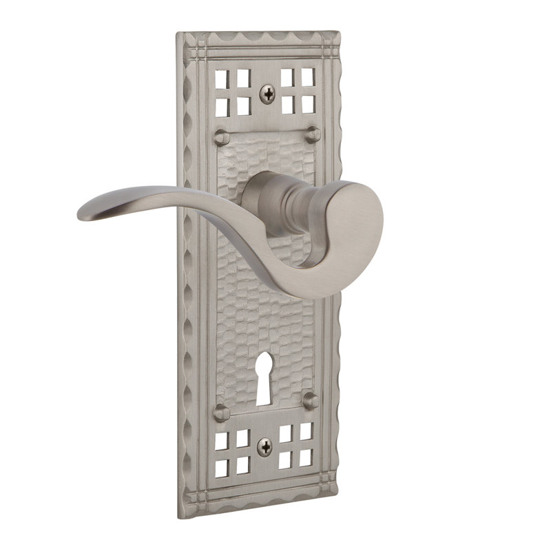 Craftsman Plate Single Dummy with Decorative Keyhole and Manor Lever, Satin Nickel, Right Handed