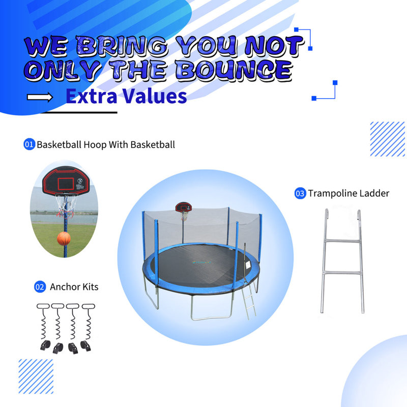 SKYBOUND Round Backyard Trampoline with Safety Enclosure, Blue