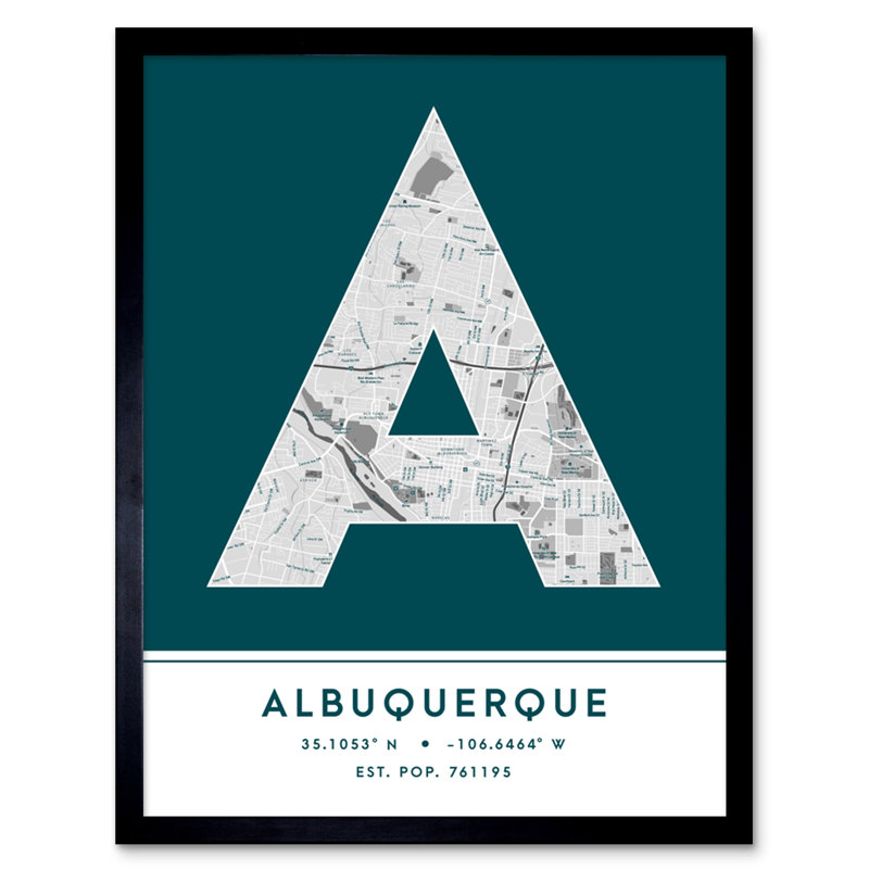 Albuquerque City Map Albuquerque Teal - Single Picture Frame Typography