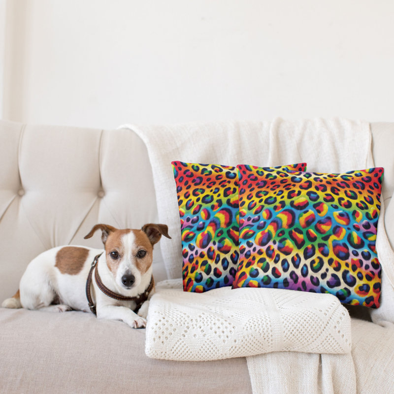 Rainbow Leopard Print Reversible Microfiber Throw Pillow Set