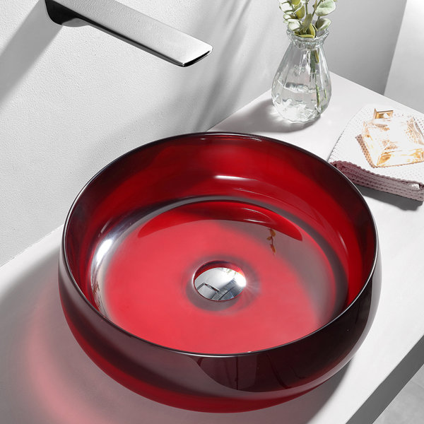 Homein 15.75'' Transparent Red Stone Circular Vessel Bathroom Sink ...