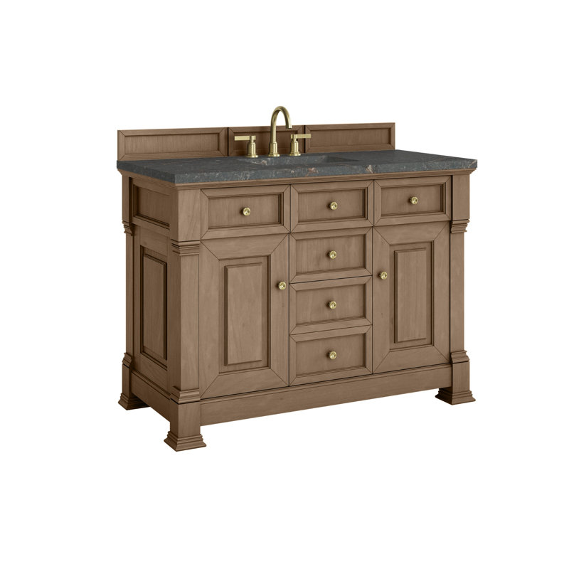 Meuble-lavabo simple 48 po avec plateau Brookfield, Bleu Parisien, Pacanier, À entraxe