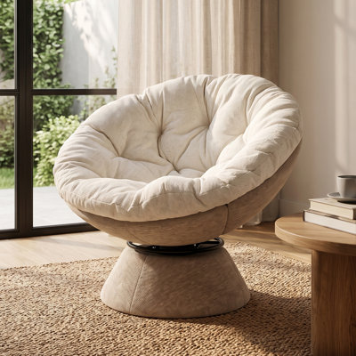 Upholstered Swivel Papasan Accent Chair with Thick Cushion