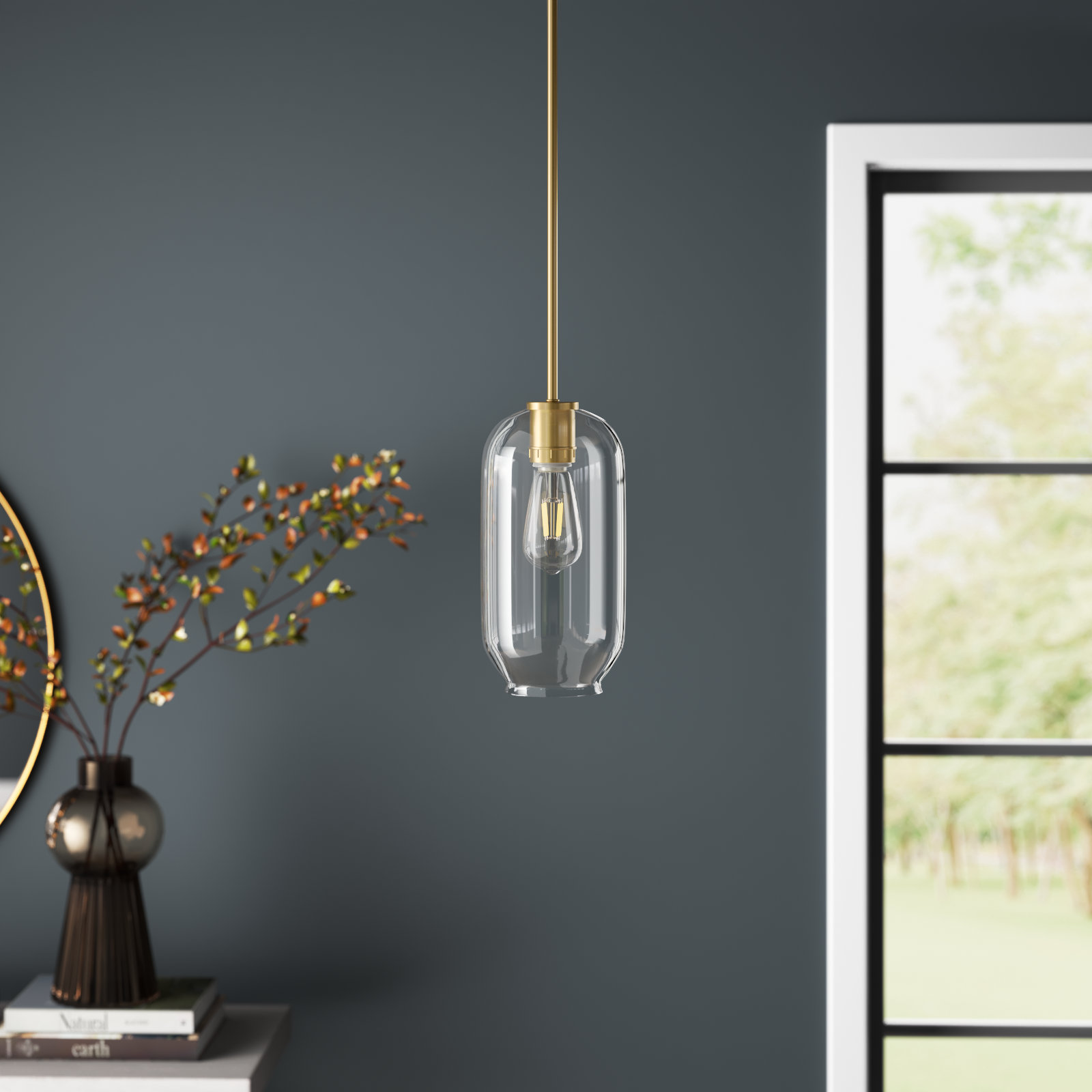Olea Single Light Glass Dimmable Pendant, Clear
