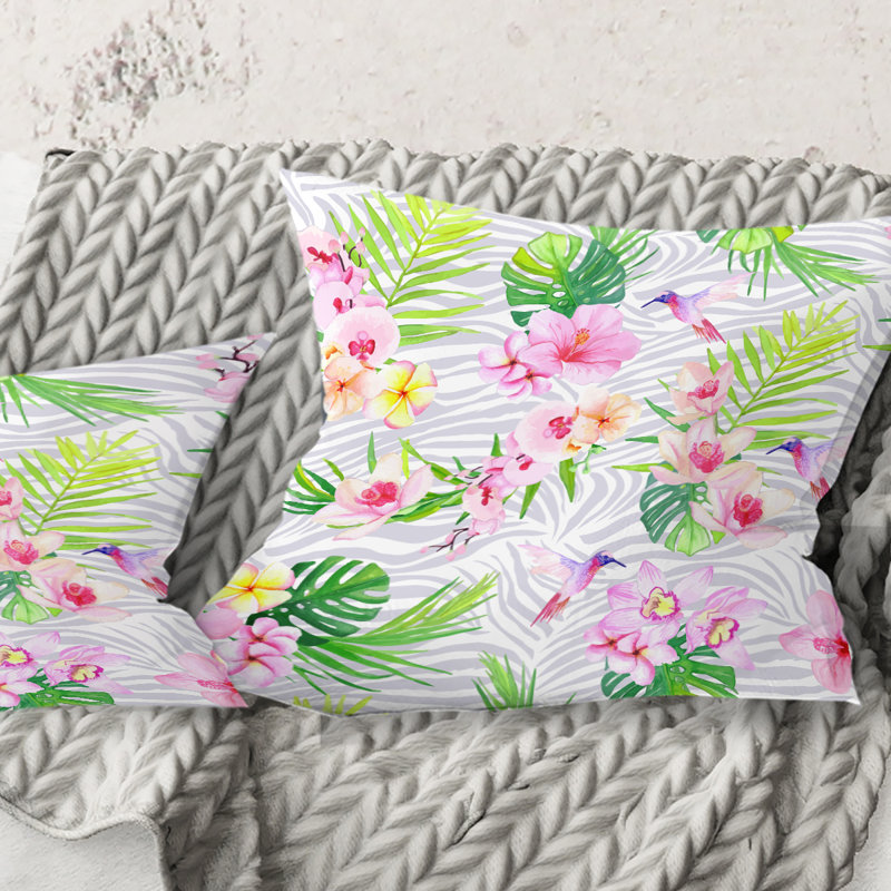 Coussin décoratif imprimé tropical Mid-Century, 18 po x 18 po, Carré