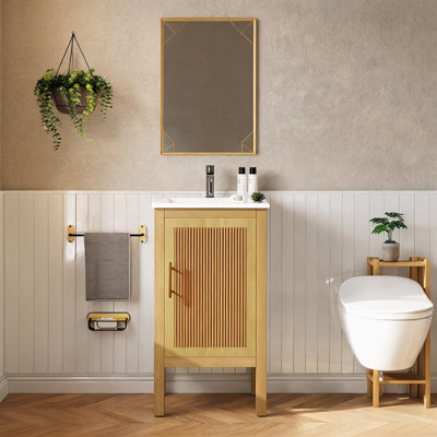 Armoire de rangement pour salle de bain 18 po avec lavabo en céramique, meuble-lavabo avec tablette réglable et charnières à fermeture en douceur