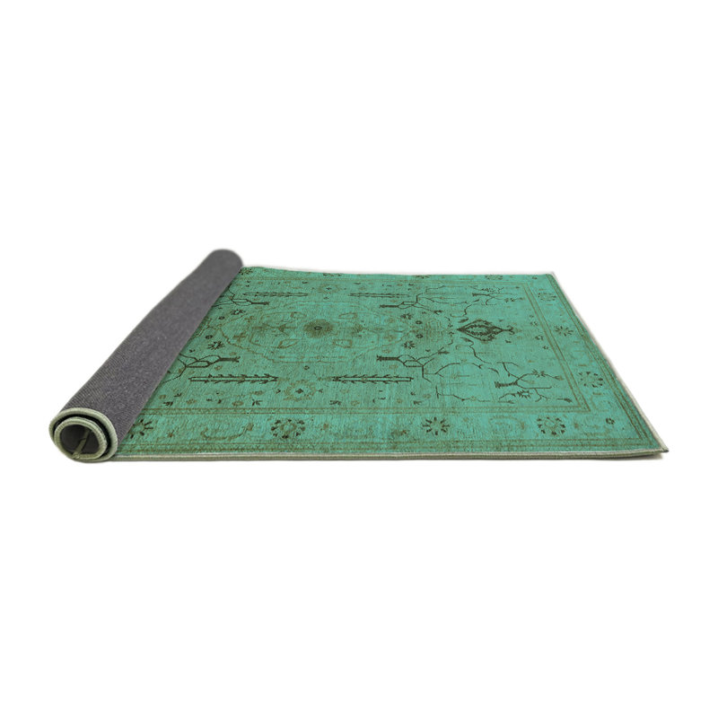 Tapis oriental en laine / polyester tissé à la machine en turquoise, Carré 5 pi