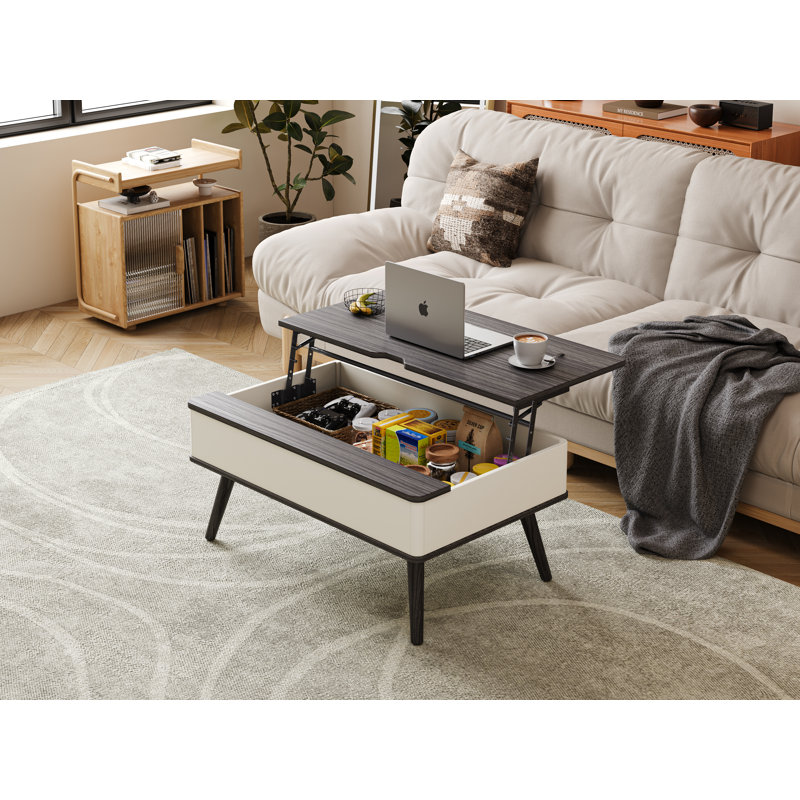 Lasharn Mid-Century Modern Lift-Top Coffee Table with Hidden Storage – 40" Wide, Charcoal