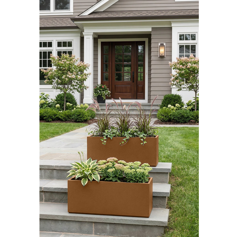 Galvanized Steel Metal Planter Box, Large Rectangular Planter Box with Drainage Holes, Modern Outdoor Planter Box for Indoor & Outdoor Use, Tall Plants, Flowers or Shrubs