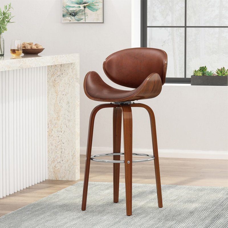 Tabouret pivotant 30 po Mid-Century, Brun