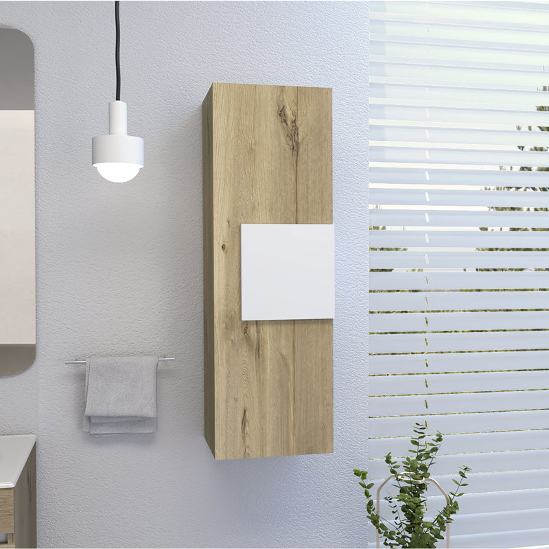 Armoire à pharmacie à une porte Magna, trois tablettes, chêne naturel / blanc - salle de bain