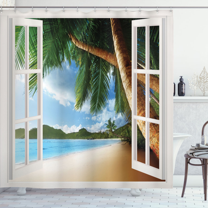 Beach Shower Curtain Set + Hooks, 84" H x 69" W