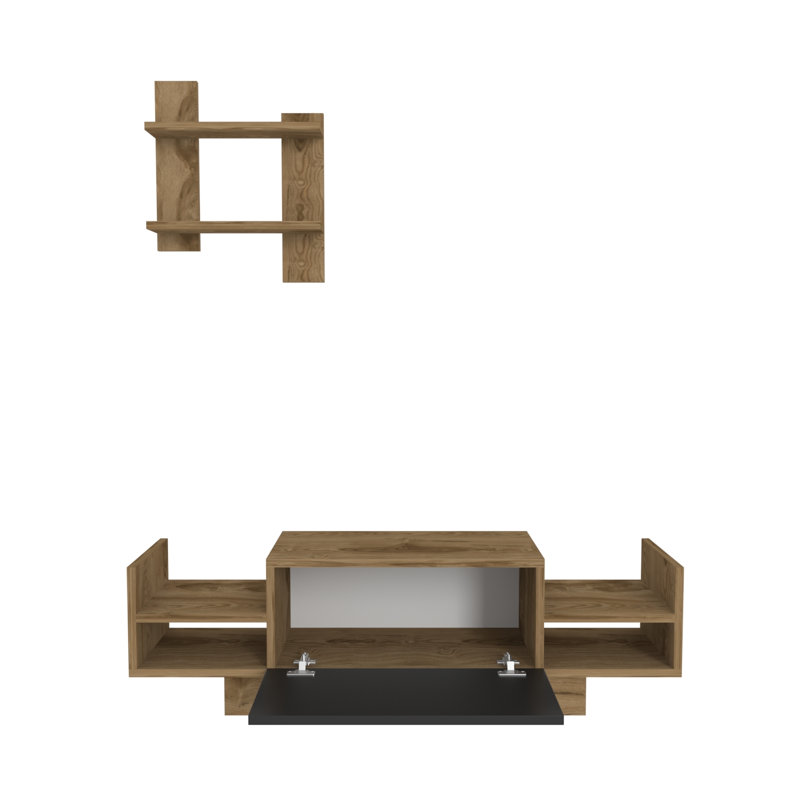 Spring TV Stand for TVs up to 43" with Wallshelf, Oak/Black