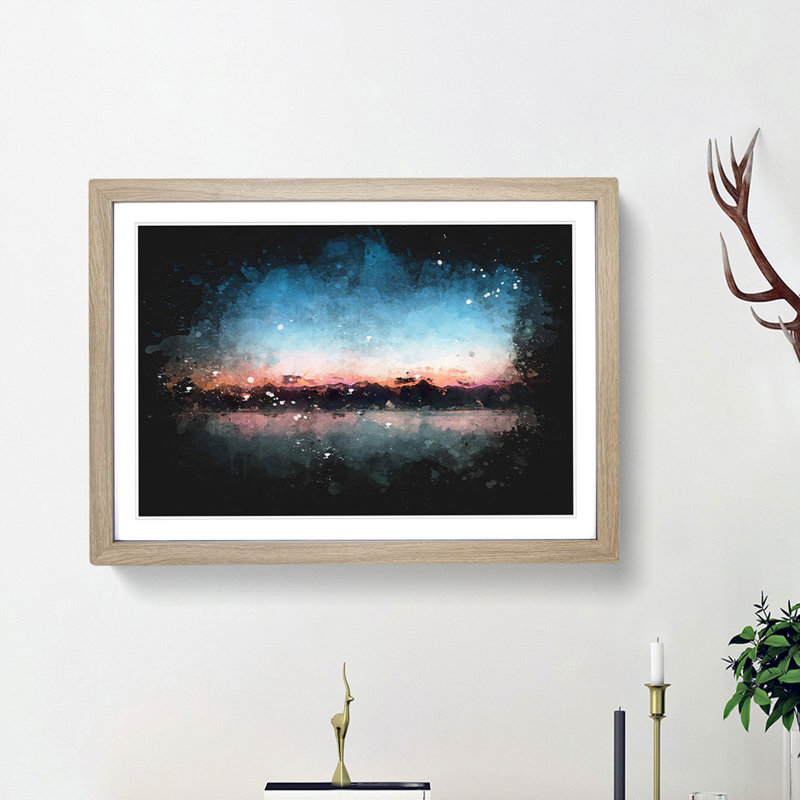 Fuchsia Sky Above the Mountains - Framed Print, 33cm H x 45cm W x 2cm D, Oak Framed