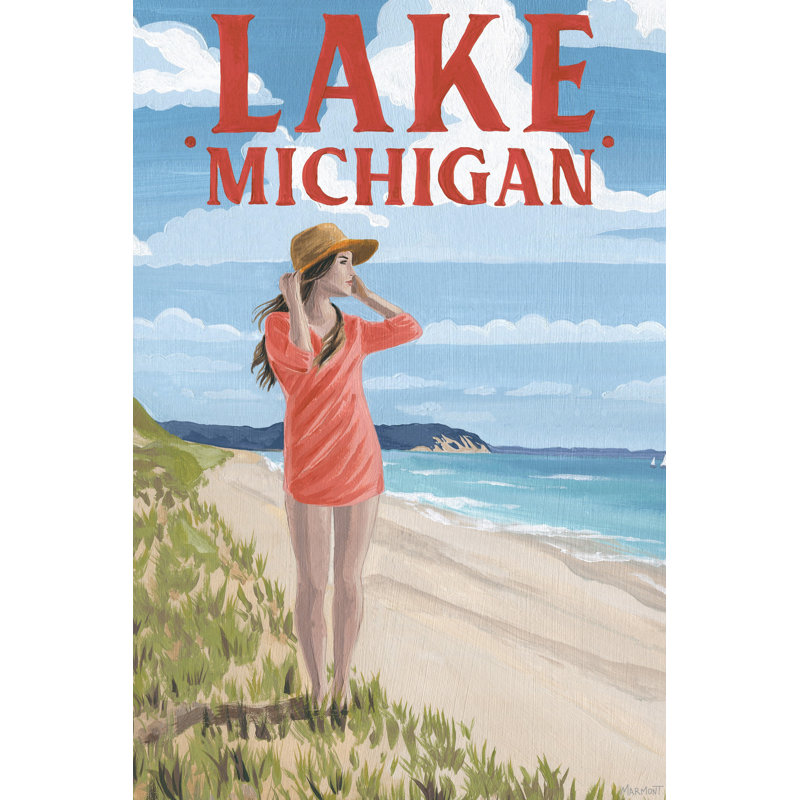 Promenade sur le lac Michigan par - peinture sur toile tendue, H 36 po x l 24 po x 1,5 po