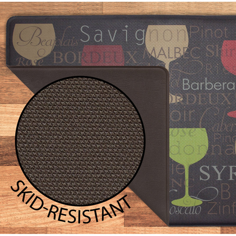 Wine Glasses Design Faux Leather Anti-Fatigue Kitchen Mat