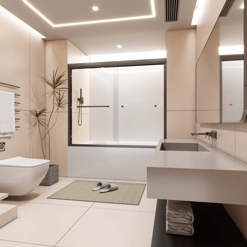 56'' - W x 58'' H Door Semi-Frameless Tub Door with, Matte Black