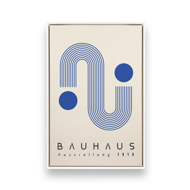 Linhaus Bauhaus linéaire sur toile bleue, H 18,75 po x l 12,75 po x P 1,75 po, Cadre flottant blanc opaque