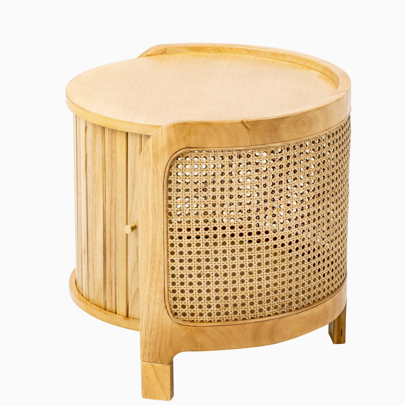 Table basse rotative de style rotin avec rangement caché