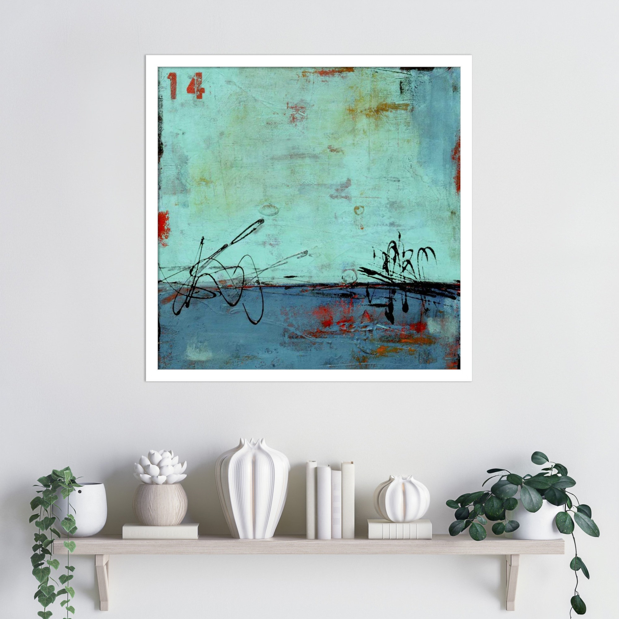 Blue Bay Marina II by Mauro Wood Framed Wall Art Print, 21" H x 21" W, White