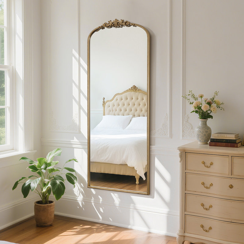 Glass Full Length Mirror, 56" x 21", Gold