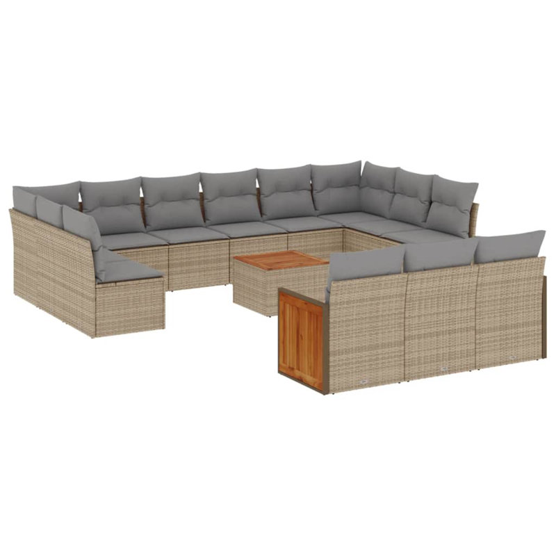  Ensemble de canapé de jardin beige, gris clair, Gris clair, 14 pièces, Beige
