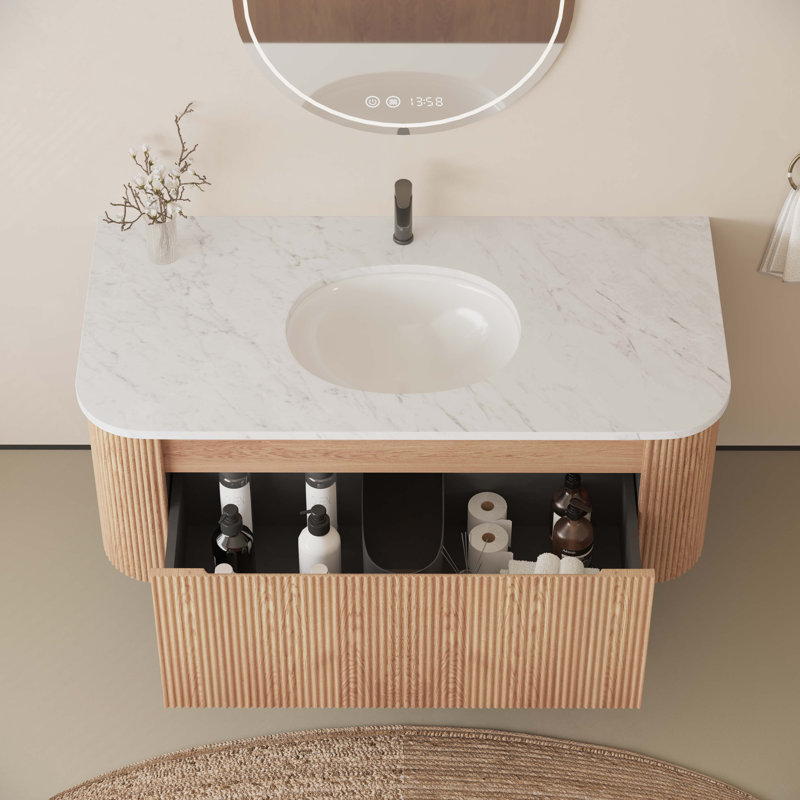 Meuble-lavabo de salle de bain mural 42 po avec lavabo en céramique Cararra Arcora