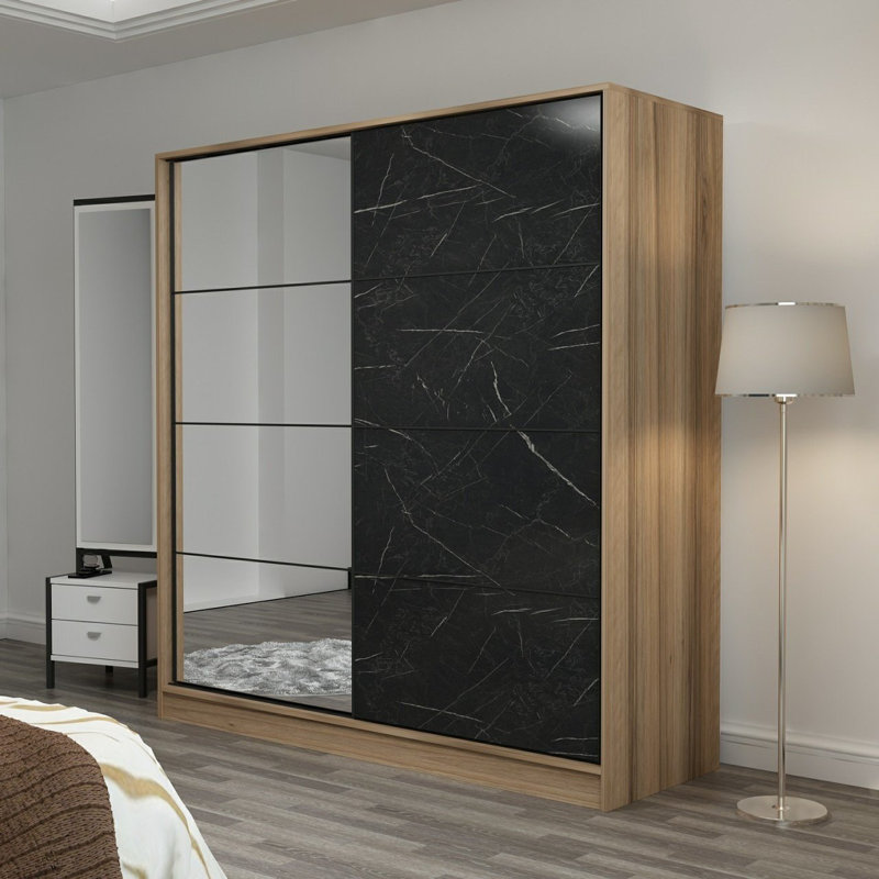 Armoire-penderie 2 portes avec 2 tiroirs, Blanc/Noir
