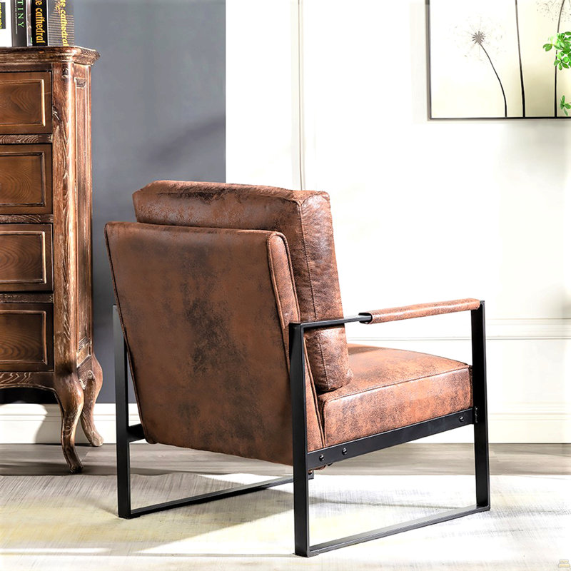 Chaise d'appoint moderne avec structure carrée durable en métal, fauteuil, Microfibre / microsuède brun