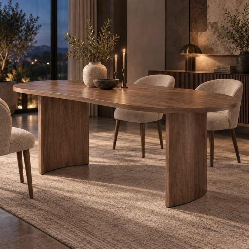 Modern Oval Dining Table with Double Pedestal Base, Seats 6–8 People